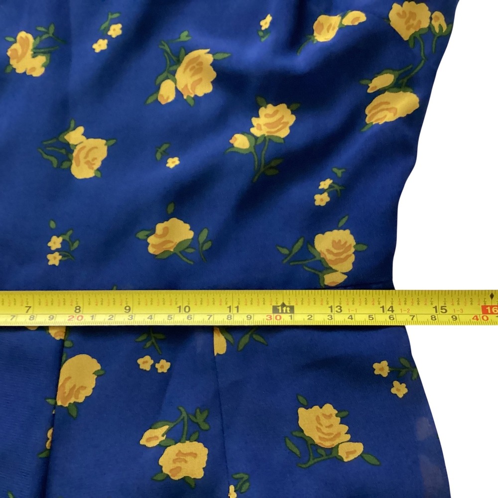 Betsey Johnson Blue Yellow Floral Wide‎ Leg Jumpsuit Ruffle Off Shoulder Size 6 - Picture 4 of 12